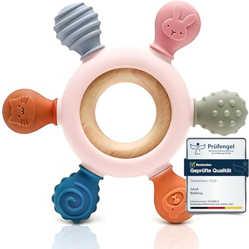 CAJA Beißring Baby BPA freie Zahnungshilfe und Beißspielzeug aus Silikon...