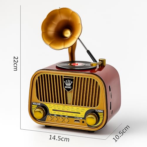 Image of Fire Turtle Vintage-Style FM Radio with Bluetooth Speaker | Portable Retro Music Player with Type-C Charging USB, SD Card, Headphone Jack & Frequency Knob - Brown