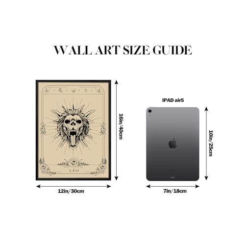 SERIMINO Witchy Framed Wall Art, Leo Tarot Canvas Prints Paintings, Horoscope Dark Academia Home Decor Aesthetic, 12X16inch Gothic Wall Decor for Room