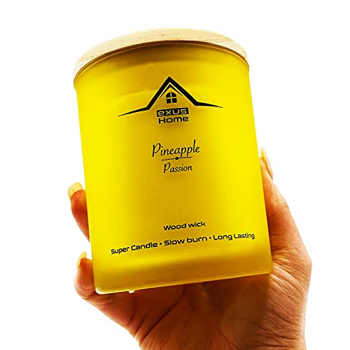 Exus & Co Hand Crafted, Pet Odor Eliminator, Strong Scent, 100% Natural Soy Wax, 12 Fragrances, +72 Hour Burn, Aromatherapy Candle For Home, Wood Wick, Crackling Sound, Non-Toxic (Pineapple/Passion) #TOP1