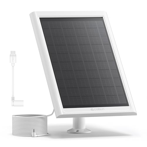 Solar Panel for Ring Camera,6W Solar Charger for Ring Stick Up Cam Battery/Pro&Ring Spotlight Cam Battery/Plus/Pro,13FT Cable IP68 Waterproof USB-C and DC3.5mm Ports White
