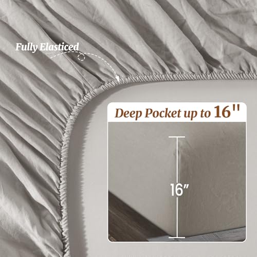 Image of 100% Linen Sheet Set Breathable Natural Linen Sheets 4Pcs Full Size, Bedding Set Deep Pocket Up to 16 inch Soft Sheet