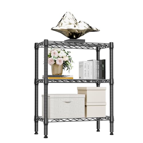 750 lbs 3 Tier Shelf Metal Storage Shelves Wire Rack Closet Organizers for Garage Kitchen Bathroom Laundry Black 11.8" D x 25.6" W x 31.5" H