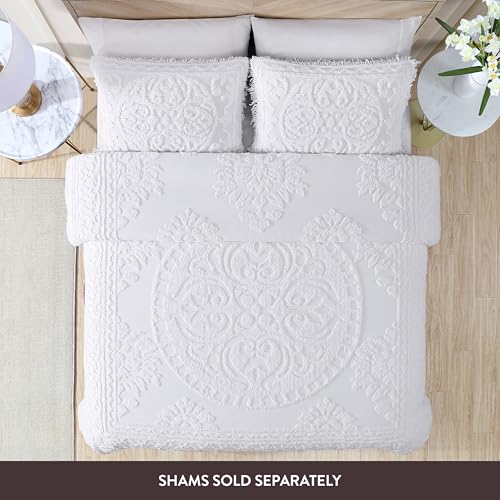 Image of Beatrice Home Fashions Medallion King Cotton Chenille Bedspread, White