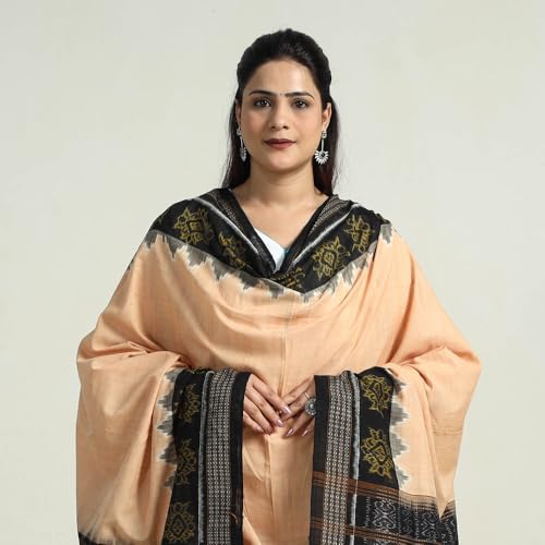Image of Cotton Dupatta with weaving and Ikat woven border from the Weavers Stole for Girls & Women