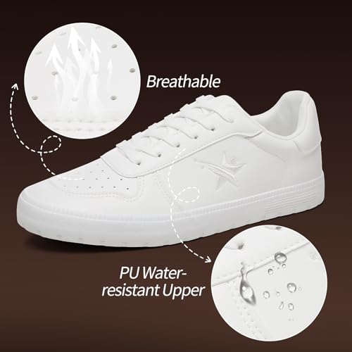 Moudki Womens White Tennis Shoes PU Leather Sneakers Casual Walking Shoes2
