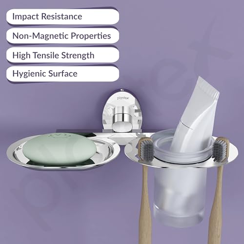 Image of Plantex 304 Grade Stainless Steel 2 in1 Soap Holder with Tumbler Holder /Bathroom Accessories - Olive (Chrome)