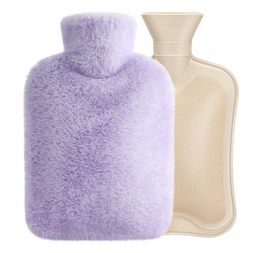 Homealexa Wärmflasche mit weichem Bezug 2L, Premium Naturkautschuk,Sicher und Langlebig Wärmeflasche für Familie (Lila, 2L)