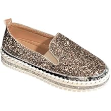 Women Glitter Skate Sneakers Sparkly Lightweight Slip On Shoes Fashion Sequin Tennis Step in Shoe for Women