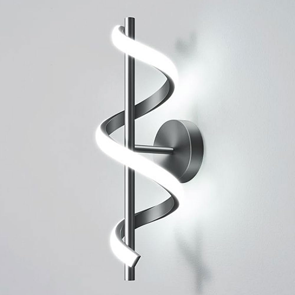 KBUUKYYXouy Linear Wall Light Spiral Design Aluminum Dimming PVC Shade Wall Lantern Light Luxury Bedside Wall Lamp Modern Wall Sconce for Corridor Bedside Living Room Terrace 12W(Black,White Light)