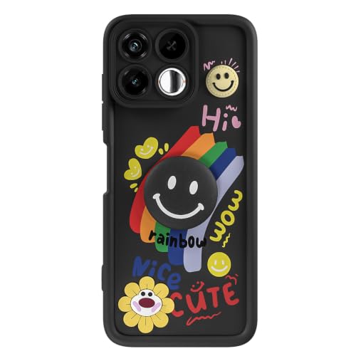 Image of Pikkme Back Cover for Realme 16T 5G | Soft Silicone| Cute Rainbow Smile & 3D Cartoon Flower Design | Shockproof Raised Camera Protection Bumper Case (Black)
