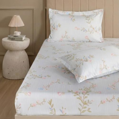 Image of Home Elegance from House of Mytrident | Linen Feel Bed Sheet for Double Bed King Size with Two Pillow Covers | Ultrasoft | Floral 274cm x 250cm | myTrident - Birch Mint