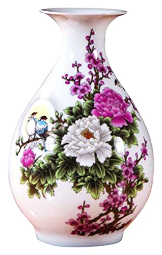 Jarrón de cerámica de estilo chino, florero decorativo para oficina en casa, decoración de mesa, centro de mesa, jarrón D