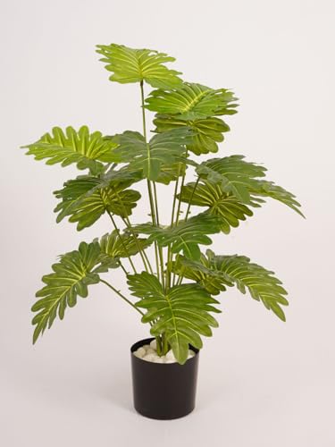 Image of ARICK Decor 2.1Ft Artificial Philodendron Plant with 18 Leaves, 65cm Tall Faux Tropical Heart-Leaf Potted Tree in Black Pot, Realistic Large Silk Leaf Fake Plant for Living Room, Office & Home Decor
