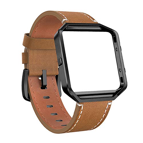 Cynmir Bracelet en cuir compatible avec la montre connectée Fitbit Blaze Bracelet de rechange en cuir véritable avec cadre en métal Petit et Grand pour homme Champagne doré, or rose, gris, beige, rose