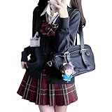 [Sivrusn] スクール カーディガン Vネック 女子高生 コスプレ 制服 ニットウェア 4点セット チェックスカート 蝶結び シャツ 学生服 女子高校生 コスチューム 仮装 レディース コス JK 本格制服 卒業式 入学式 学園祭 文化祭 darkgrey XL