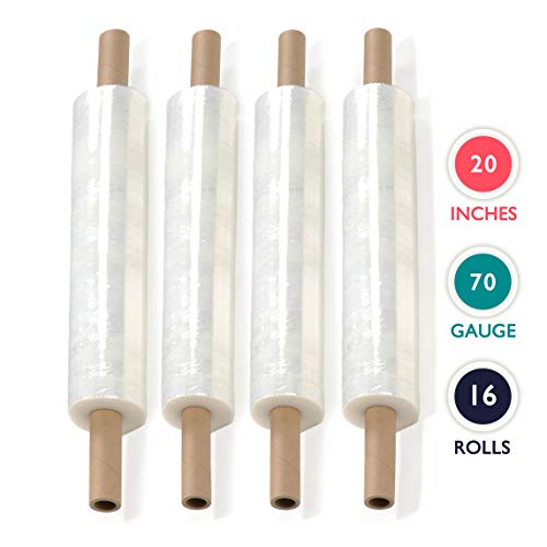 Image of PackageZoom 20 inch x 1000 Feet Stretch Wrap Extended Core Handle, Clear Stretch Film, 16 Rolls