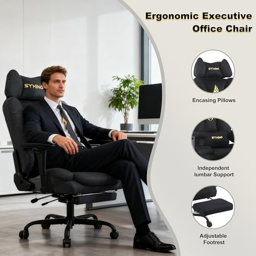 Image of Symino Gaming Chair with Footrest, Up /Down Armrests, Suede Fabric Ergonomic Office Chair, 155 Recline Computer Chair for Desk, Black