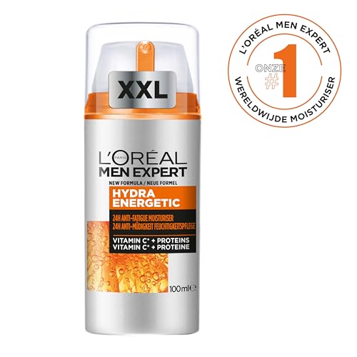 L'Oréal Men Expert XXL Gesichtspflege gegen müde Haut für Männer, Belebende Feuchtigkeitscreme 24H Anti-Müdigkeit, Gesichtscreme für Herren mit Vitamin C und Proteinen, Hydra Energy, Exklusive,1x100ml