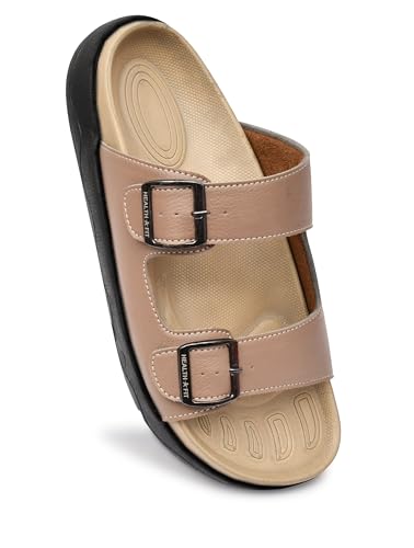 Image of HEALTH FIT Extra Soft Premium Classic Cushion Sliders /with Adjustable Buckle Strap & Light Weight Anti-SkidWaterproof Luxurious Slippers for Men's HF120