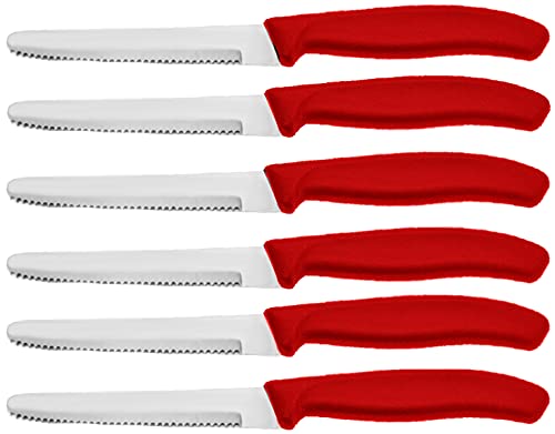 Cuchillos de mesa, acero inoxidable, 6 unidades con tabla de madera (rojo) Cover