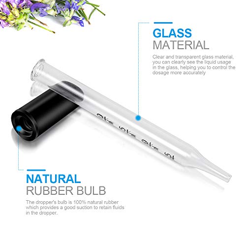 Glass Dropper Medicine 1Ml, Teenitor Essential Oils Eye Dropper Pipette Dropper With Black Suction Bulb, Straight-Tip Calibrated Droppers For Medicine Art Liquid Plant Nutrients 20 Pack #TOP2