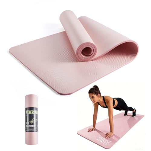 Phoenix Fitness RY1547 Exercise NBR Fitness Yoga Mat - Double Sided Anti Slip High Density Floor Mat - 185 x 61 cm - 15mm Thick with Carry Strap, Pink