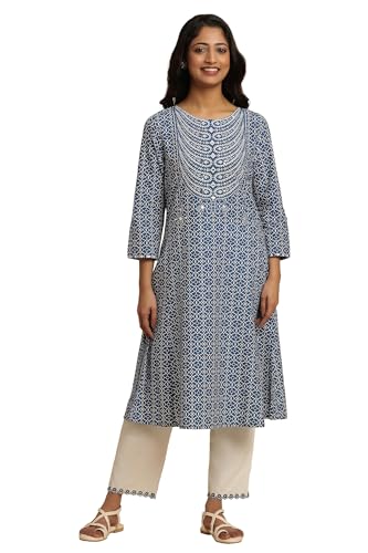 Image of W for Woman Women's Cotton Geometric Regular Kurta (24FEW10601-122996)