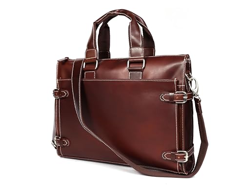 leather laptop briefcase bag for men, 3 Zipper Pockets, 2 inner Compartments, 16x12x4 inches.