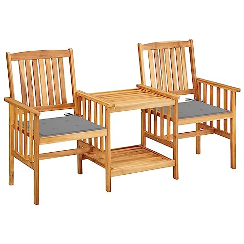 Yisssmeng 2-Person Wooden Bistro Set Brown 19.7x19.7x36.2 in Solid Acacia Wood Oiled Finish Space-Saving Patio Furniture Set with Cushions for Balcony Garden Apartment Outdoor Seating