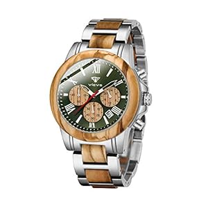 VICVS Herrenuhr aus Holz und Edelstahl, Chronograph 6 Zifferblätter, Chronograph Quarz, Freizeit, Business, Multifunktionsuhr aus Holz für Männer, handgefertigt