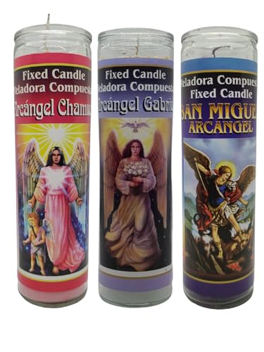 Fixed Candle Religious Prayer Candles Set, Archangel Collection, 3-Pack, Glass Jar
