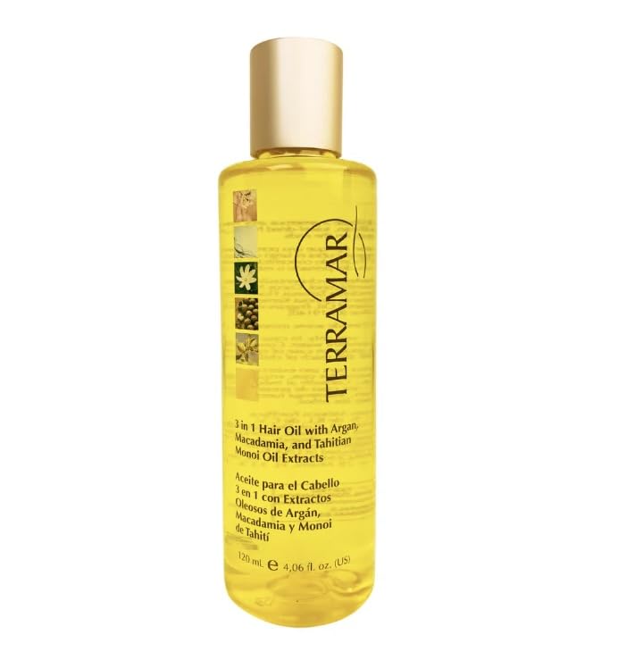 Terramar 3 in 1 Hair Oil with Argan, Macadamia, and Tahitian Monoi Oil Extracts, 120 ml, 4.06 fl oz