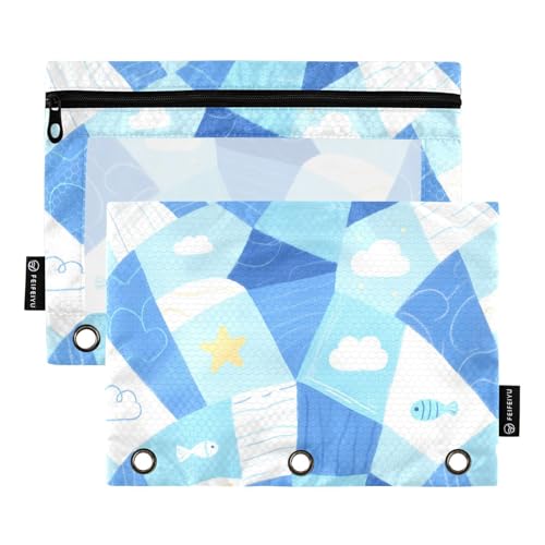 Blå abstrakta former moln-ringpärm med genomskinlig fönsterring pennfodral genomskinligt fönster och öljetter pärm 3 för klassrum skola kontorsmaterial flerfärgad 2 st