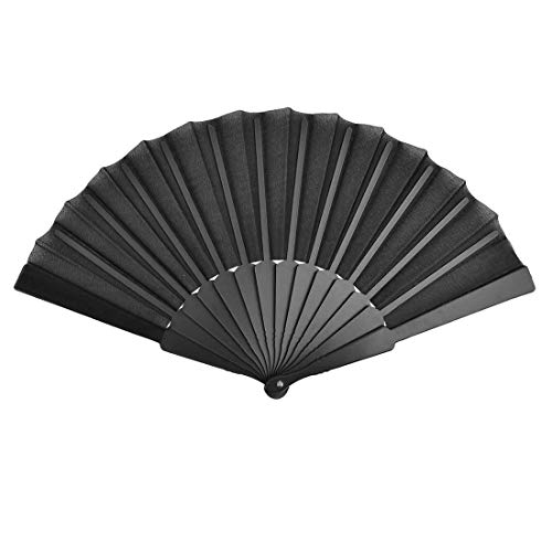 Mcuppe Hand Folding Chinese Fan for Women Nylon Cloth Fabric Fan 9 inch for Performance,Dance,Fighting, Wedding, Church, Party, Gift (Black, 12)