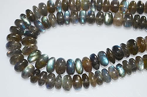 Labradorite en perles lisses de 9-10 mm sur fil, l'éclat minéral haut de gamme pour joaillerie