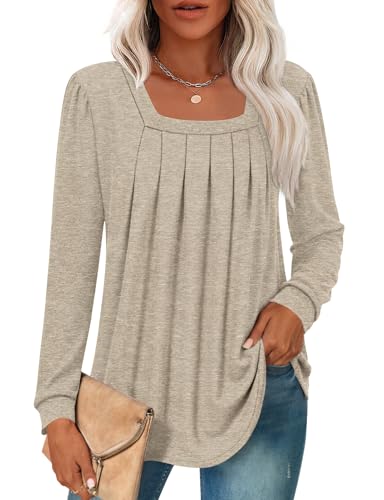 Anyally Womens Fall Long Sleeve Tunic Tops Plus Size Square Neck Shirt Loose Sweaters for Leggings,...