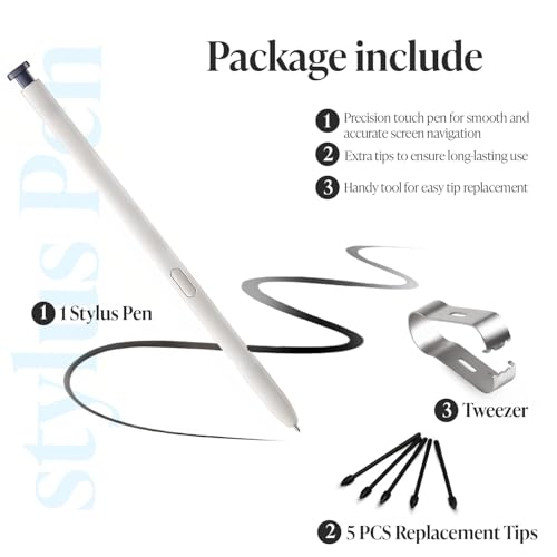 Image of Samsung Galaxy S26 Ultra 5G All Versions Stylus Pen for Android Replacement | Compatible Stylus Pen for Samsung Galaxy S26 Ultra (White), with 5 Extra nibs (Without Bluetooth)