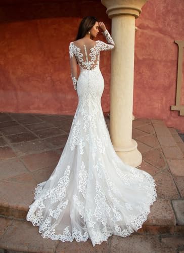 Beach Wedding Dresses for Bride 2025 Long Sleeve Lace Boho Bridal Gowns for Women WDW0013