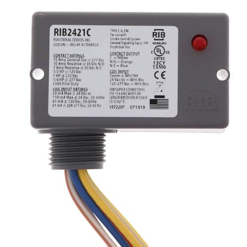 Enclosed Pilot Relay, 10 Amp, SPDT, 1 HP, 24 Vac/DC/120-277 Vac Coil