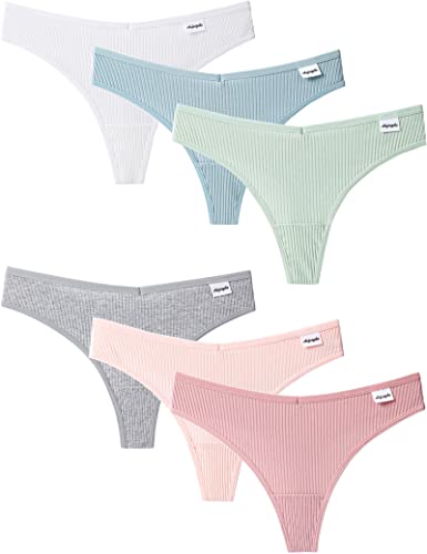 Kiench Teens Thongs Underwear Cotton 6-Pack Big Girls' Low Rise V Waist Hipster Panties