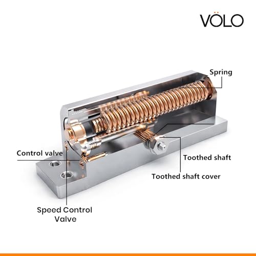 Image of VOLO Automatic Hydraulic Door Closer - Premium Heavy Duty Aluminium Body, Double Speed Adjustable, 45-50kg Load Capacity, for Home, Office & Commercial Doors (Silver, No Oil Leakage)