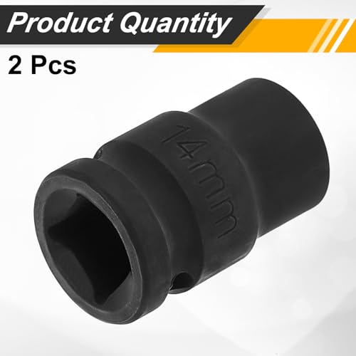 Image of HARFINGTON 2pcs 1 /2 inch Drive x 14mm Shallow Impact Socket 12-Point Metric CR-V Steel Spindle Nut Impact Flip Sleeve for Home Auto Nuts Bolts Repair