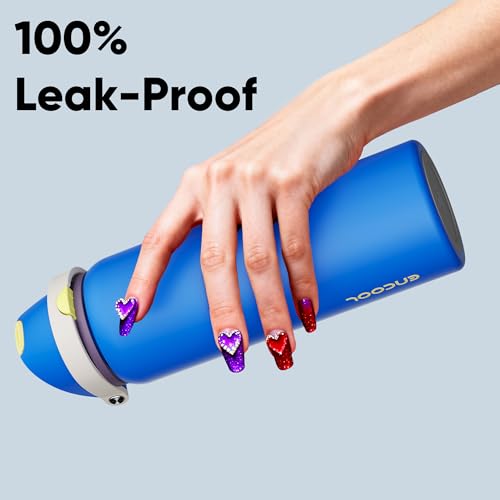 Image of Insulated Water Bottle with Straw - Encool Stainless Steel Water Bottle with Push Button Lid, Leak-Proof & BPA-Free, Keeps Cold for 24 Hours for Sports, Travel, Gym (32 oz, Sapphire)