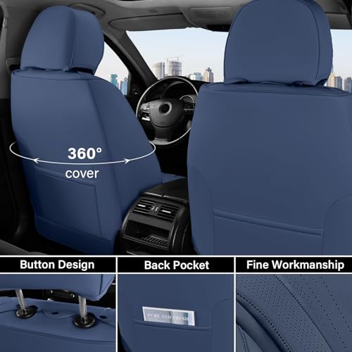 Image of Coverado Front Seat Covers, 2 PCS Leather Seat Cover for Cars, Automotive Seat Cover, Luxury Universal Car Seat Protector, Waterproof Front Seat Car Seat Cushion Fit for Most Sedan, SUV, Trucks (Navy)