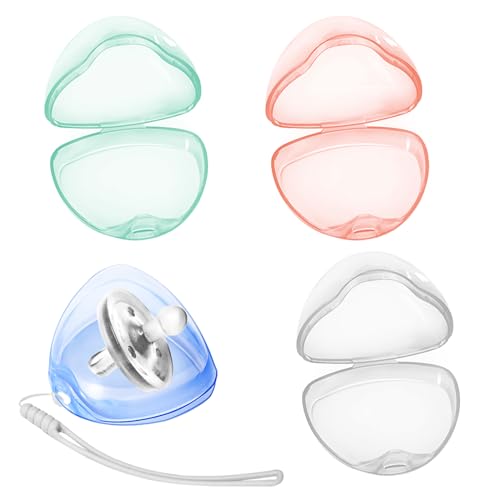 Image of Nisxabebe Pacifier Case,4 Pack BPA Free Pacifier Holder Case with Lanyard for Diaper Bag,Pacifier Container Box for Baby Binky Nipple Travel,Essential Pacifier Accessories,Easy to Clean, Mix Color