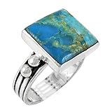 Producto importado. Anillo de turquesa en plata de ley 925 y turquesa auténtica talla 6 a 11 (color seleccionado)