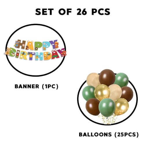 Image of Festiko Set of 26 Pcs Bear Theme Happy Birthday Combo (Banner & Balloons), Combo Decoration Supplies, Bear theme birthday decorations