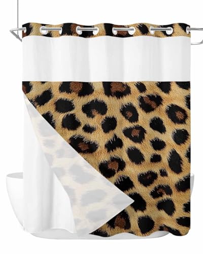 No Hook Shower Curtains with Snap-in Liner Set, Leopard Print