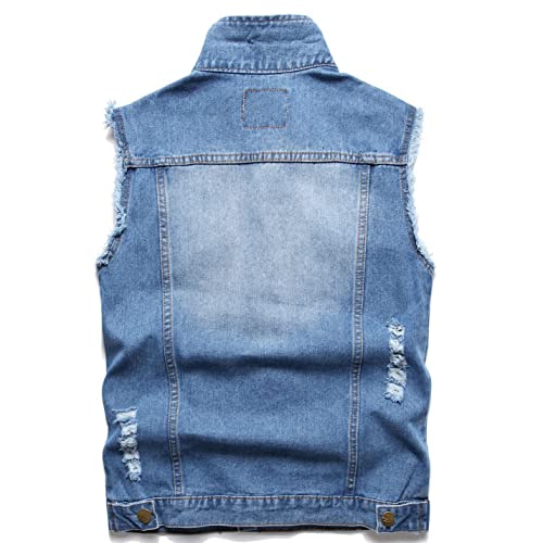 Denim Vest Men Lapel Sleeveless Slim Fit Retro Ripped Casual Jean Vest for Men's2